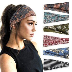 Boho headbands for women wide stretchy yoga workout hair bands set of six pieces